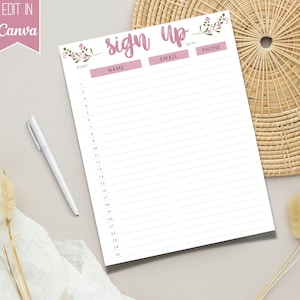 Sign Up Sheet Editable | Sign Up Sheet Template | Event Sign Up | Canva Template | Sign Up Template | Volunteer Sign Up | Club Sign Up