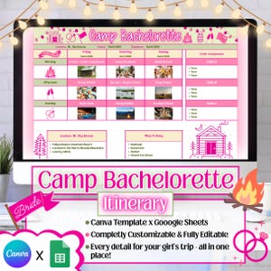 Camp Bachelorette Reiseplan | Lagersbach | Bachelorette Reiseplan Vorlage | Lager Bachelorette | Junggesellinnenabschied | Junggesellinnenabschied