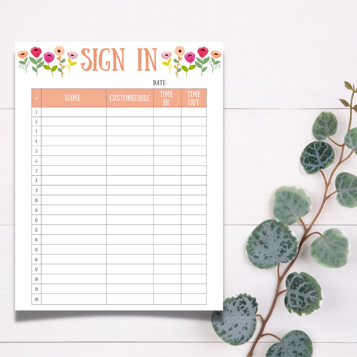 Sign in Sheet Template Sign in Sheet Spring Canva Template Etsy