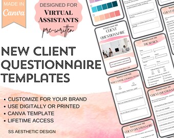 Client Questionnaire For Virtual Assistants | New Client Questionnaire Template | Virtual Assistant | New Client Forms | Canva Template