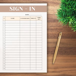 Editable Sign In Sheet, Instant Download, Sign In Sheet, Canva Template, Digital Download, Editable Template, Instant Download