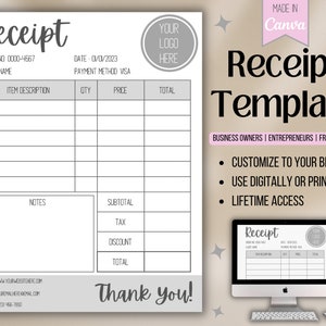 Small Business Printable Receipt Template Customizable | Invoice Template | Receipt Template Canva | Order Form Template | Business Form