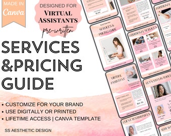 Price List Template Virtual Assistant | Services And Pricing Guide | Rate Sheet | Price List | Client Services | Virtual Assistant Canva