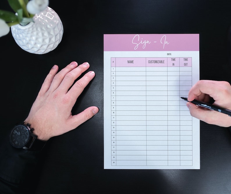 Editable Sign in Sheet Instant Download Sign in Sheet Canva Etsy