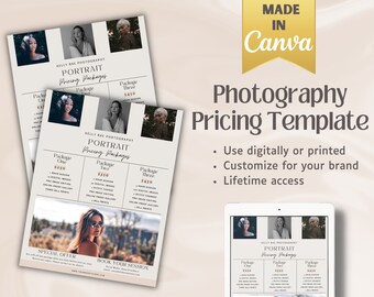 Mall för prissättning av fotografering - Mall för prislista Fotografi - Försäljningsblad för fotografering - Mall för broschyr för fotografering Canva
