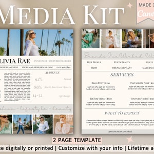 Influencer Media Kit Template | 2 Page Media Kit Template For Canva | Social Media Kit | Influencer Rate Sheet | Influencer Press Kit