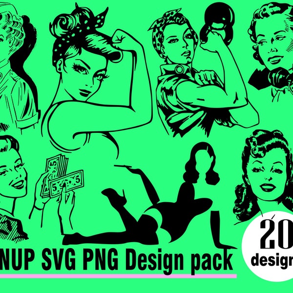 Pinup Girl SVG PNG 20 Design Pack World War 2 USA Muscle car Retro Vintage Oldschool Bumper Stickers Window Decal vector sticker design WW2