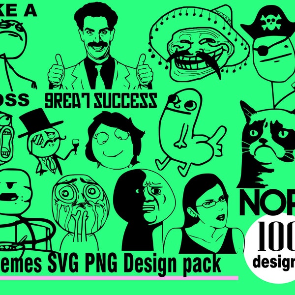 Memes SVG PNG 100 Design Pack Meme Funny JDM Drift Honda Tik Tok Vine Viral Funny Window Decal Dickbutt Troll Face Like a boss grumpy cat