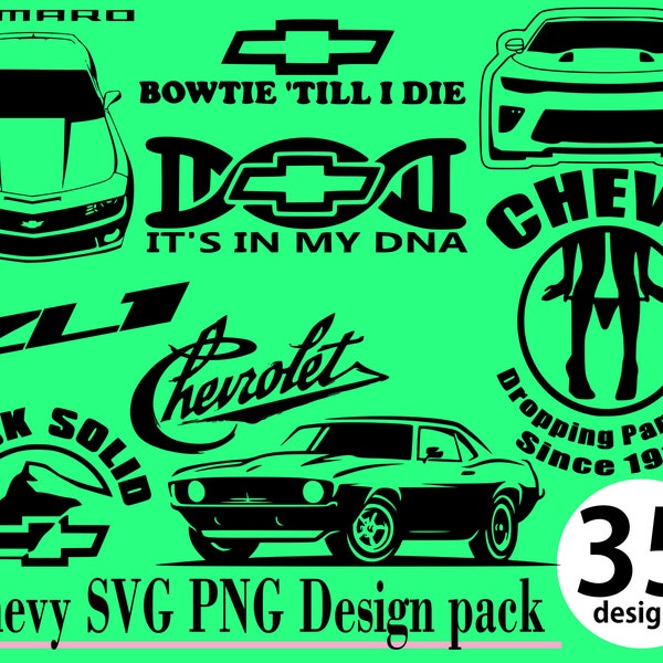 Chevy SVG PNG 35 Design Pack Camaro Corvette Cars Muscle car American muscle Bumble bee Impala LS Race car Drift Bumper Stickers Truck svg