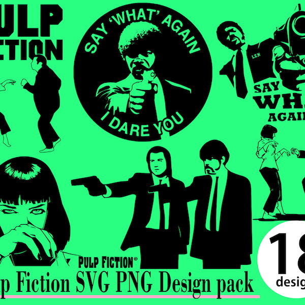 Pulp Fiction SVG PNG 18 Design Pack 90s oldschool quentin tarantino samuel jackson john travolta kill bill mia wallace bumper stickers svg