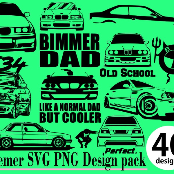 Beemer SVG PNG 40 Design Pack M performance Racing Bumper Stickers e36 e46 e92 m3 90s limousine bimmer beamer boy oldschool classic car svg