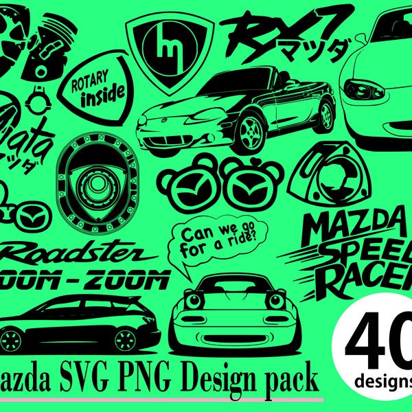 Mazda SVG PNG 40 Design Pack Drift Miata MX-5 MP5 Mad Mike Rotary Drift Car Race Car jdm rx7 rx8 window decal bumper stickers Roadster turbo