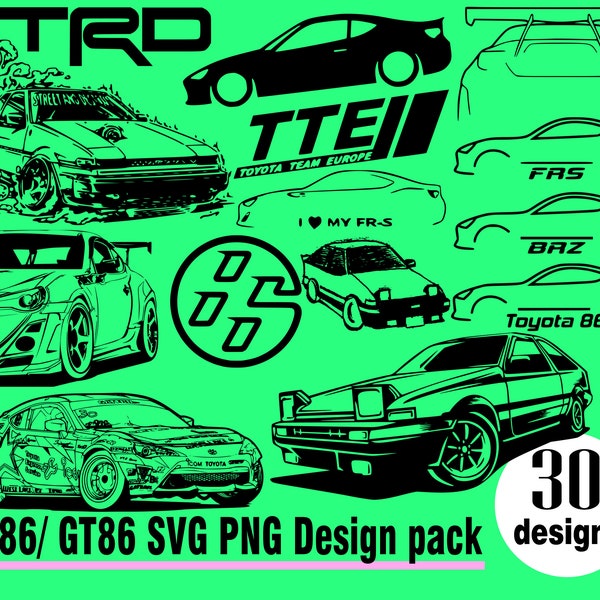 AE86 GT86 SVG PNG 30 Design Pack Toyota GT86 brz Scion Fr-s FRS toyota racing development Supra Drift Bumper Stickers Window Decals Racing