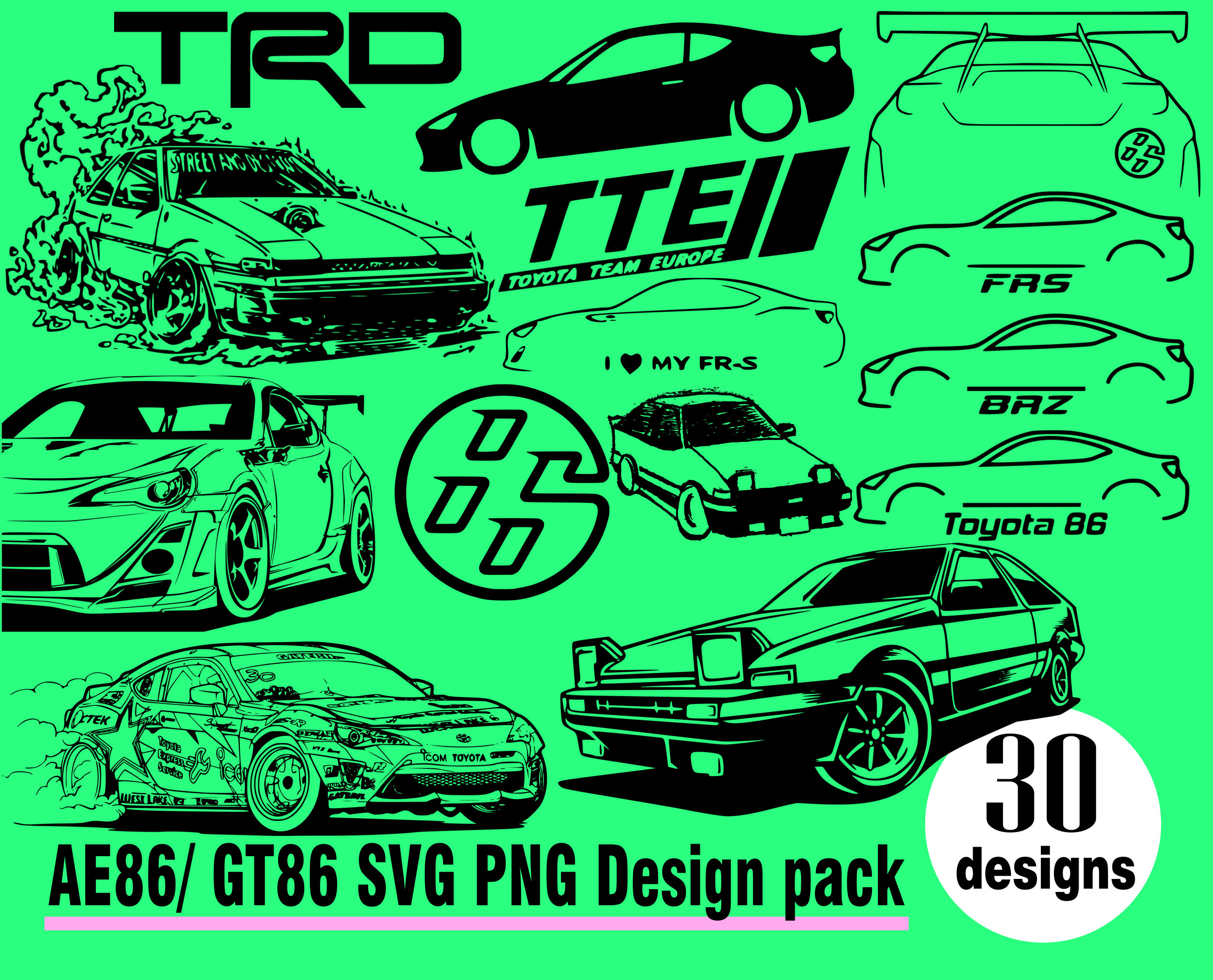 AE86 GT86 SVG PNG 30 Design Pack Toyota GT86 Brz Scion Frs FRS Toyota