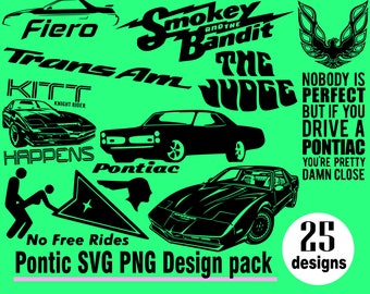 Muscle Car SVG PNG 25 Design Pack KITT Knight Rider gto smokey and the bandit Trans Am No Free Rides Fiero Drag Racing Racing Old school svg