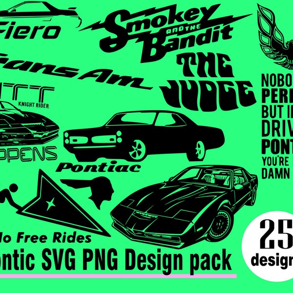 Muscle Car SVG PNG 25 Design Pack KITT Knight Rider gto smokey and the bandit Trans Am No Free Rides Fiero Drag Racing Racing Old school svg