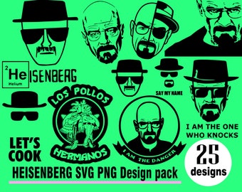 Heisenberg SVG PNG 25 Design pack 90s los pollos hermanos Lets cook Jessie Pinkman Walter White I am the one who knocks sticker design