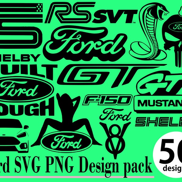 Ford SVG PNG 50 Design Pack American Muscle Car Mustang Drag Strip Bumper Stickers Window Decal Shelby Cobra GT Trucks Built Tough sticker