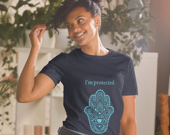 T-shirt Unisexe à Manches Courtes, main de Fatma, "I'm protected"