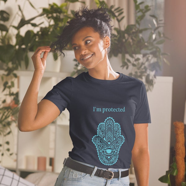 Unisex-Kurzarm-T-Shirt, Hand der Fatima, "Ich bin geschützt"