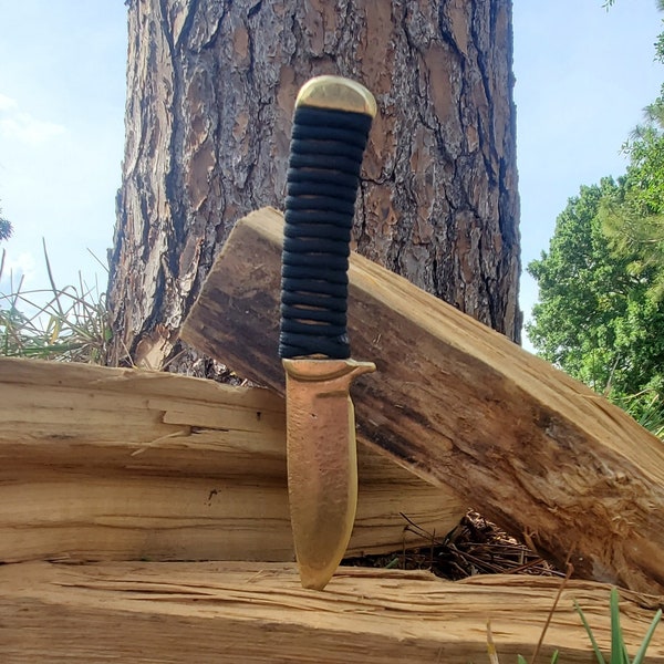 Solid Bronze Bushcraft Style Knife - Handmade In USA - Foundry Cast  100% Recycled Hardened Bronze - Historically Inspired Blade