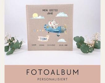 Album fotografico personalizzato con motivo elefante aviatore/album per bambini/album dei ricordi