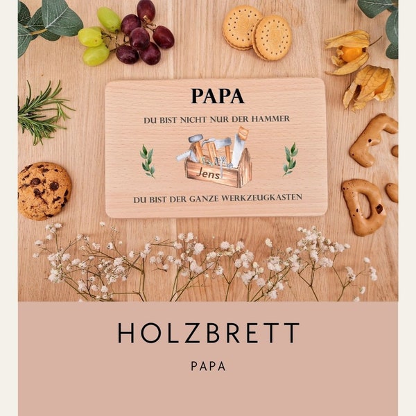 Papa Buchenholz-Frühstücksbrettchen Motiv Werkzeugkasten/ Vatertagsgeschenk
