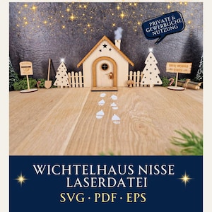 Archivo láser Gnome house Archivo SVG - Archivo láser Gnome door Nisse incl.