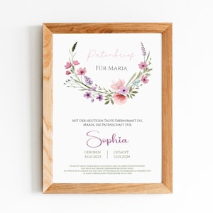 Carta de padrino personalizada - prado de flores/regalo de bautismo padrino / PB-007