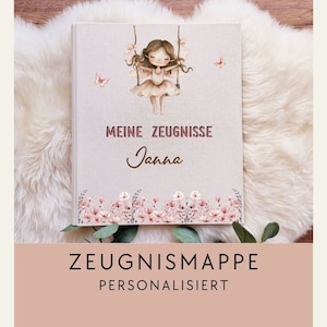 Zeugnismappe personalisiert Modell Schaukel/ Ordner Schule/ Leinen Zeugnisordner / ZM-010