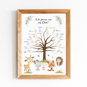 Fingerprint Gästebuch Babyparty - Motiv kleine Waldtieren / FGBP - 001