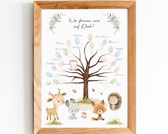 Fingerprint Gästebuch Babyparty - Motiv kleine Waldtieren / FGBP - 001