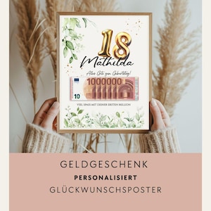 Geldcadeau verjaardag gepersonaliseerd met gewenst nummer/poster digitale afdruk/GTP-002