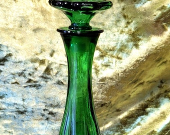 Vintage 70s Retro Bud Vase Decanter Emerald Green
