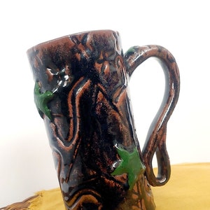 Unique Cottagecore Woodland Hand Made Studio Art Pottery Coffee Mug Tankard