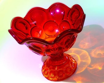 Vintage MCM  1960s Hollywood Regency Retro Glass Candy Dish Compote Maximalist Moon and Stars Amberina Color
