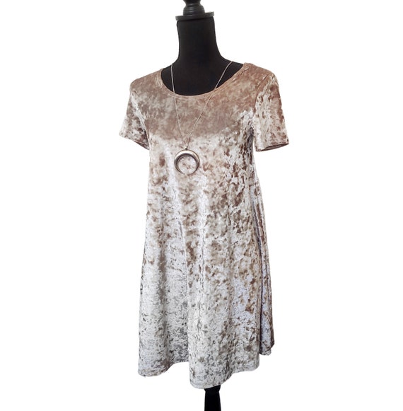 Vintage 90s Smoke Taupe Grey Velvet Grunge Dress - image 2