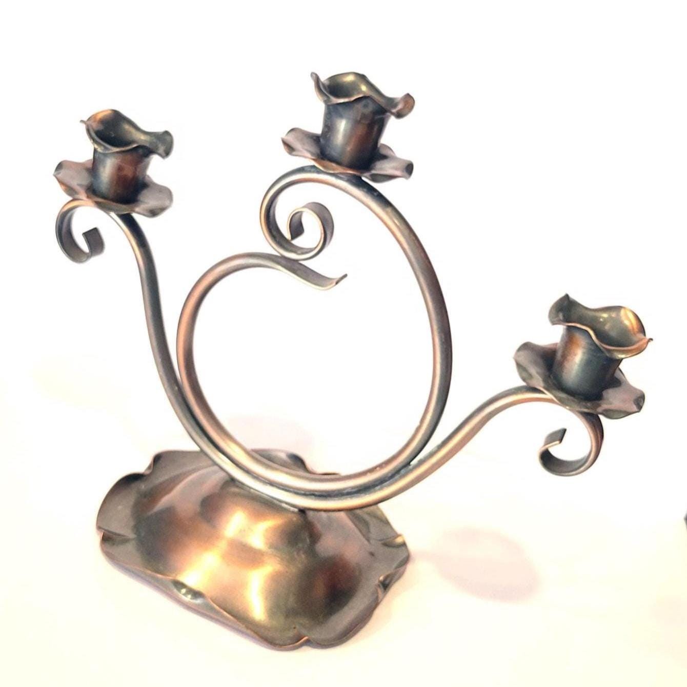 Vintage Copper Candelabra |  Boho Bookshelf MCM Decor Retro Tablescape