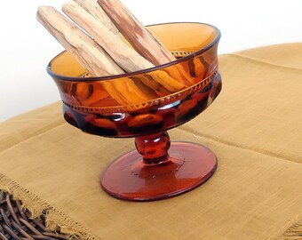 MCM Midcentury Glass Candy Dish Vintage Trinket Dish Catchall Amber Glass