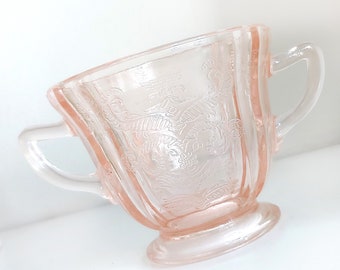 1930s Vintage Pink Cottagecore Glass Tea Cup or Sugar Bowl