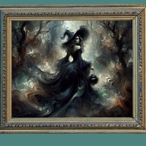 A Haunting & Ethereal Witch In The Woods Print Wall Art Matte Canvas, Striking, Dramatic, Luminous Supernatural Sorceress Fantasy Art
