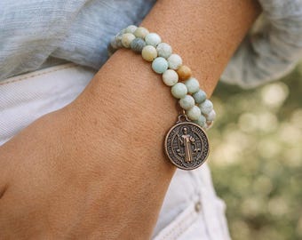 St. Benedict Medal Bracelet:  Antiqued Bronze pendant - Catholic Gift