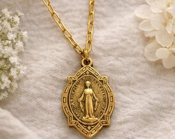 Collar de Medalla Milagrosa de Oro Antiguo: Joyería Religiosa Católica