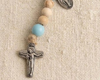 Wooden Bead Wall Rosary with Miraculous Medal & Unity Cross – Catholic Home Decor - Nursery Decor