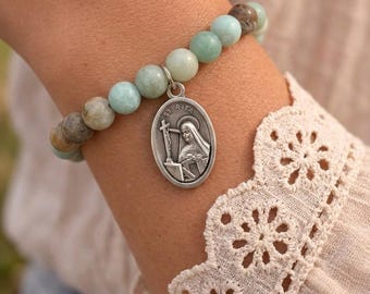 St. Rita Bracelet | Patron Saint of Impossible Causes | Silver Plated Catholic Jewelry | Saint Rita of Cascia Medal | Religious Gift