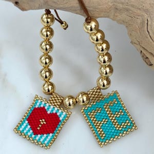 Woven Heart and FE Adjustable Bracelet  In Pearl And Miyuki Beads