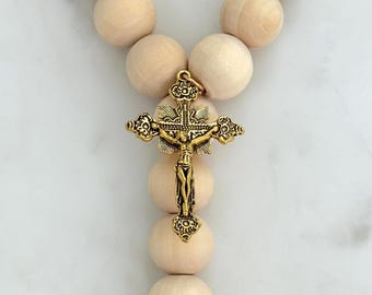 Catholic Crucifix Home Blessing Door Hanger: Wood Bead & Jute Tassel