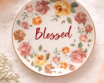 Floral Clay Trinket Dish – Blessed - Christian Gift