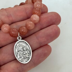 Saint Joseph Bracelet: Sunstone Beads, Oxidized Silver Medal