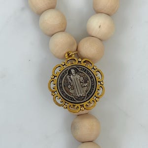 St. Benedict Medal Door Hanger: Catholic House Blessing with Wood Beads